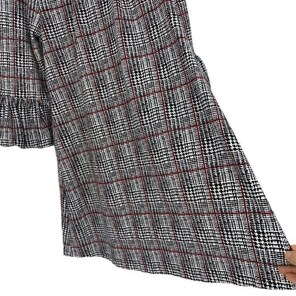 Nina Leonard Size M Bell Bubble Sleeve A-Line Dress Knit stretch Plaid 1940 EUC - Picture 9 of 9
